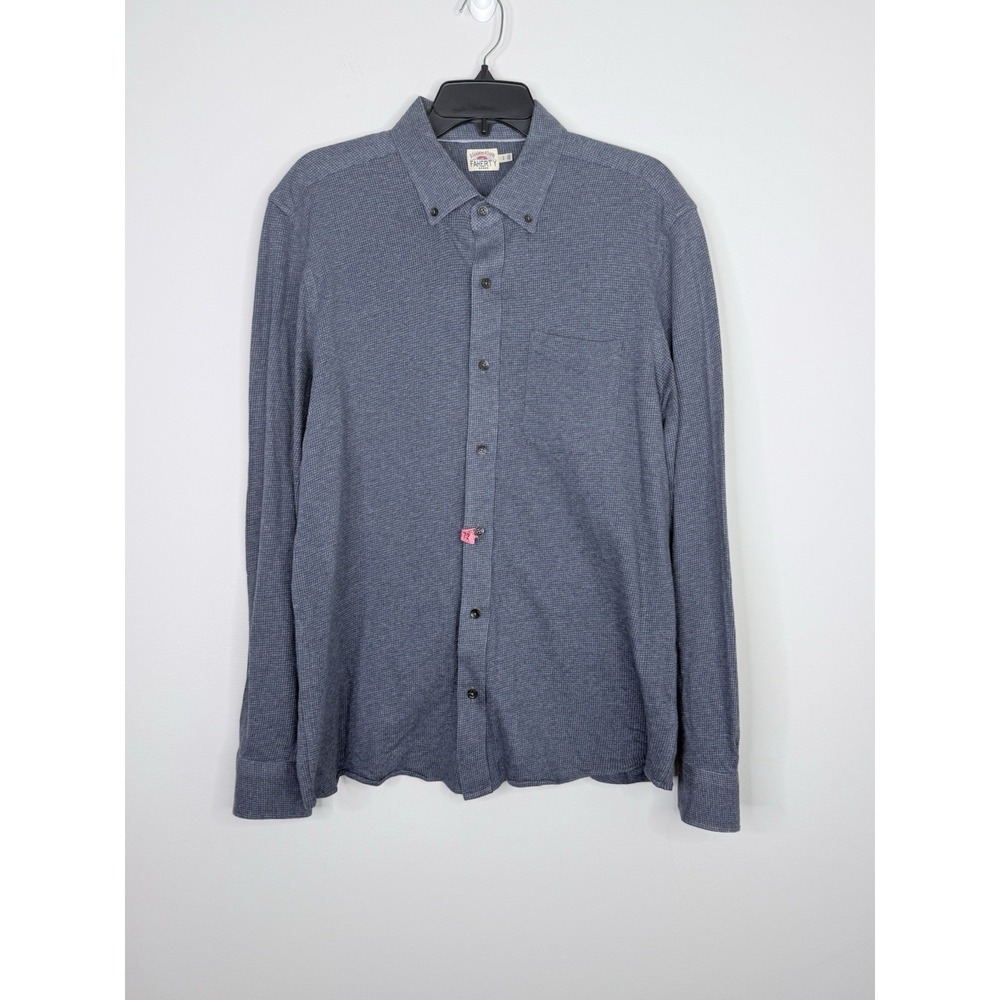Faherty Houndstooth Flannel Shirt Mens Large Blue Gray Button Down Long Sleeve